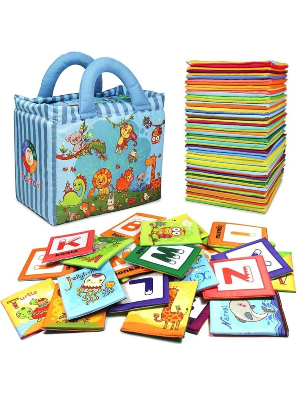 Soft Alphabet Cards Set - 26pcs Baby Toy with Cloth Bag | Educational Zoo Theme